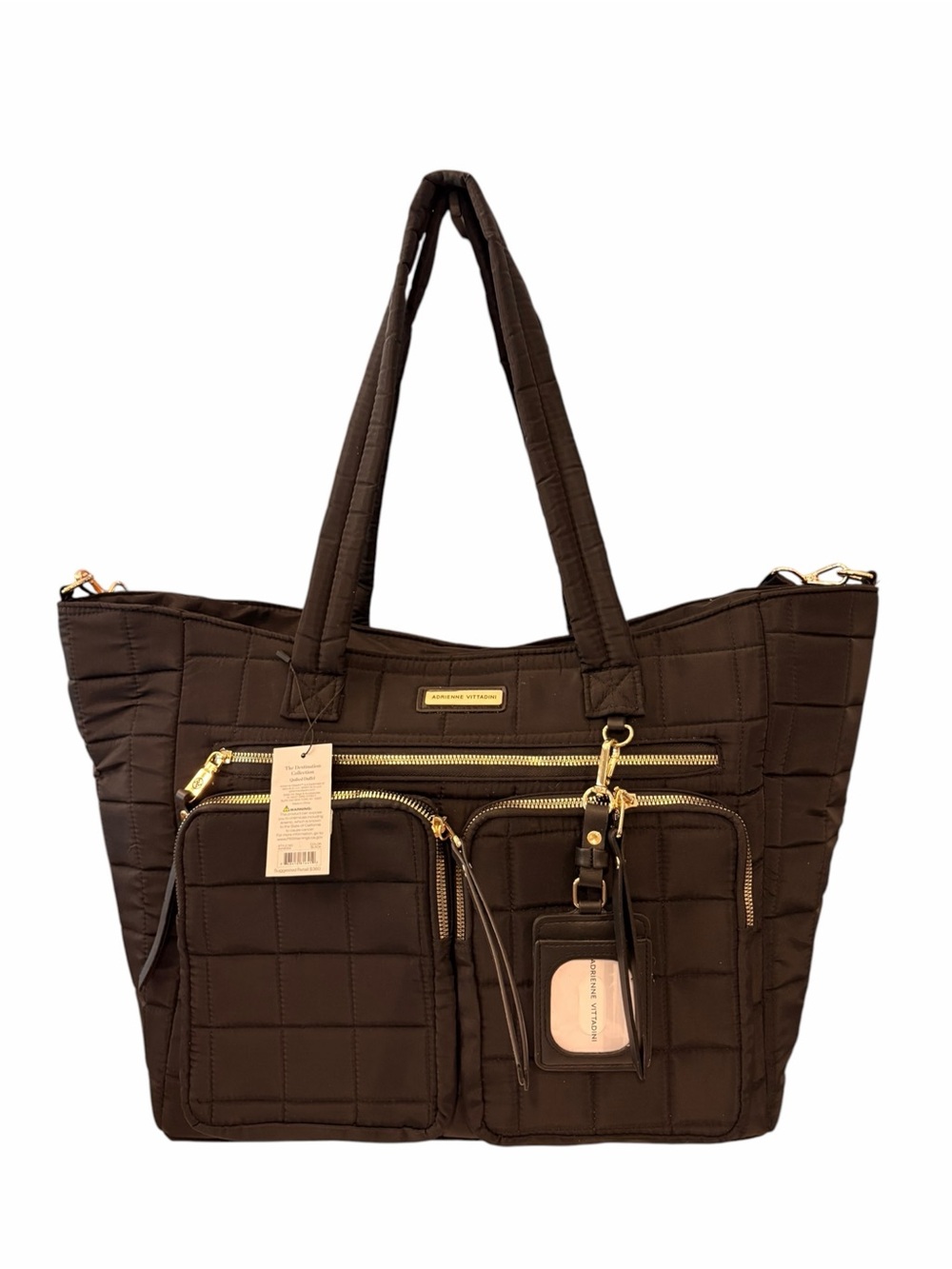 Adrienne Vittadini Large Quilted Duffle Bag Destination NWT $360 Black Travel